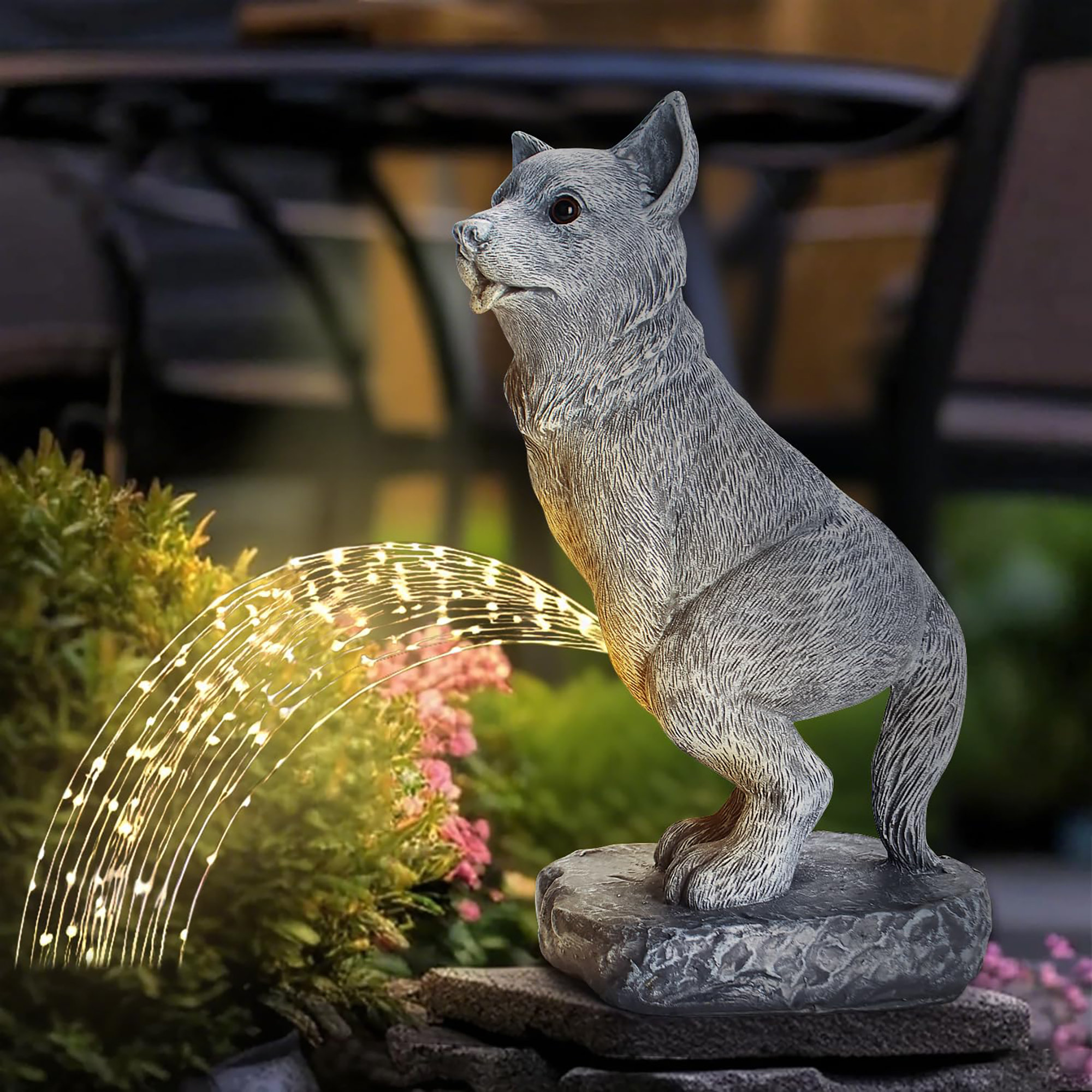 Trinx Funny Dog Statue with Solar LED Lights, Yard Outdoor